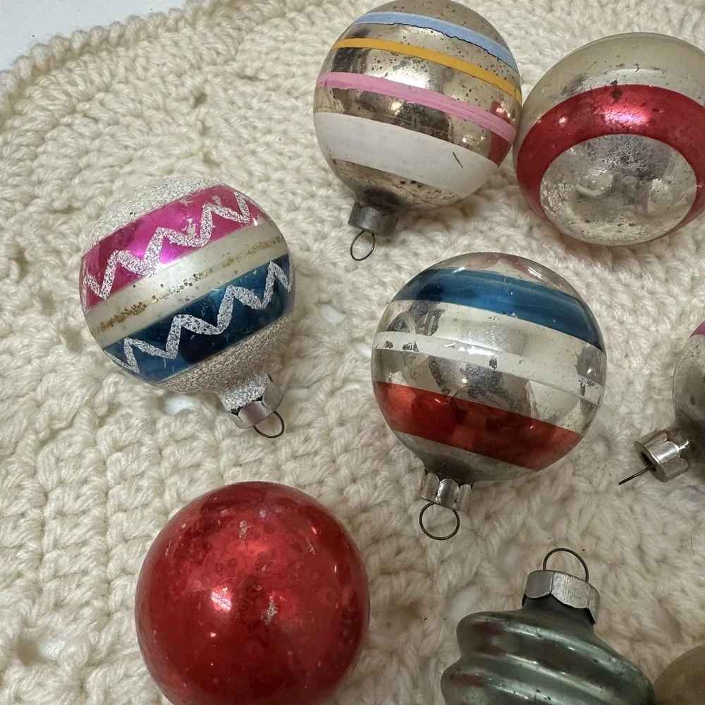 Vintage Made USA Mixed Lot of 9 Christmas Ornaments Glitter Painted Balls Bell